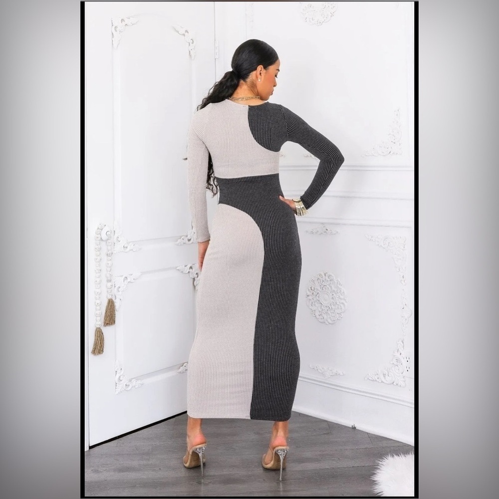 12. Color block Long Sleeve Bodycon Maxi Dress - Picture 9 of 9